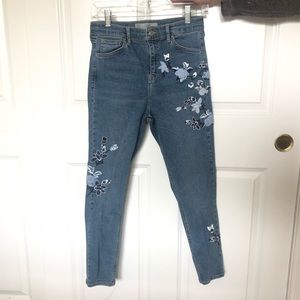 Top Shop High Waisted Embroidered Skinny Jeans